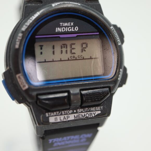 Vintage Timex Ironman Triathlon Indiglo Watch Women 33mm Black Blue 1996 Working - Picture 11 of 16